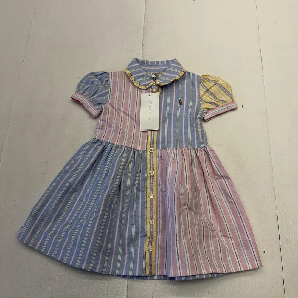 Ralph Lauren Shirt Dress Baby Girls 6-9 Months Multicolor Striped Collared